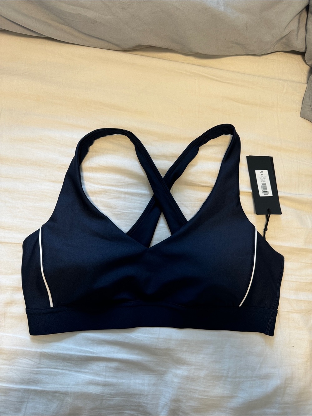 Aritzia Navy Sports Bra with White Contrast Piping